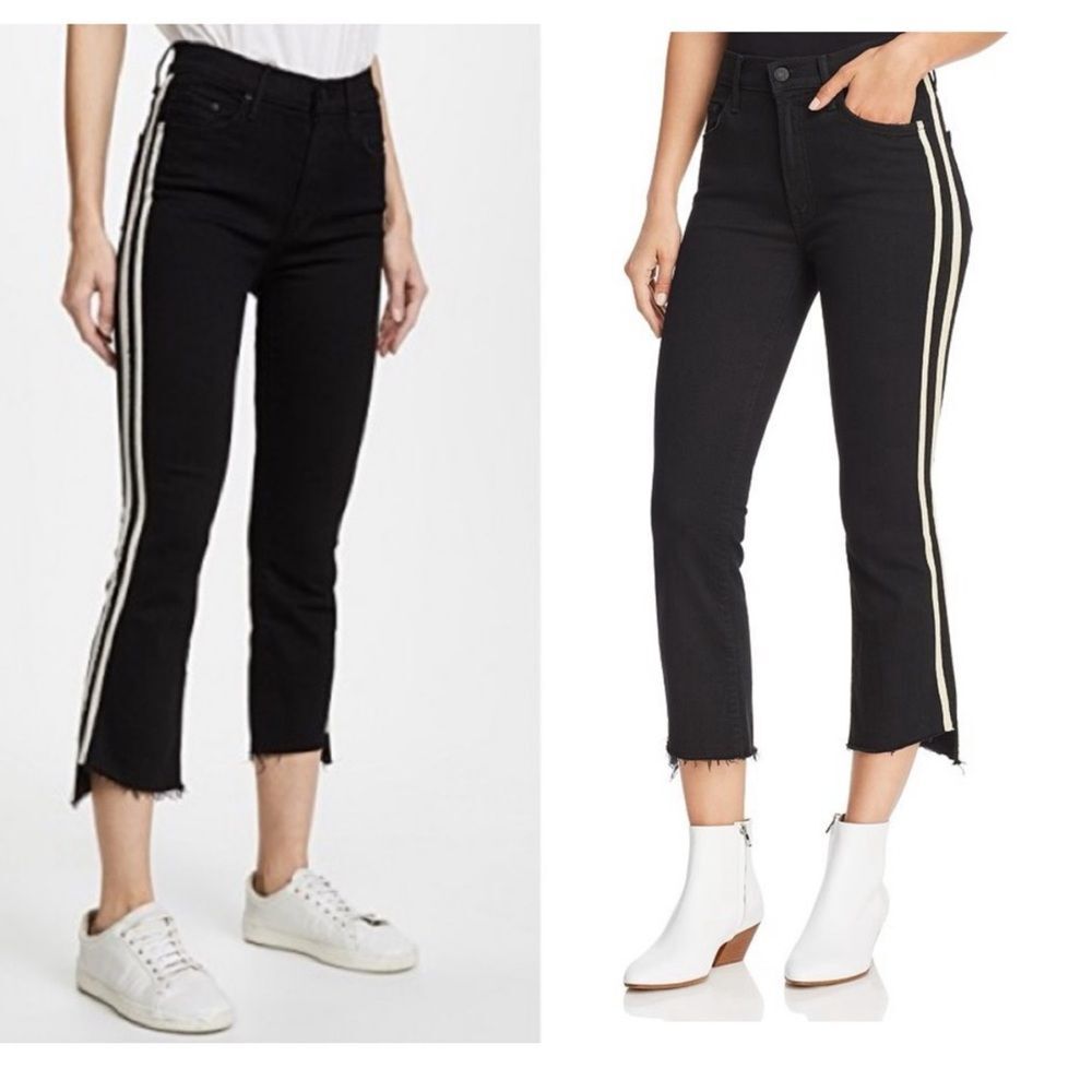 Mother Insider Crop Step Hem Striped Black Jeans Size 27